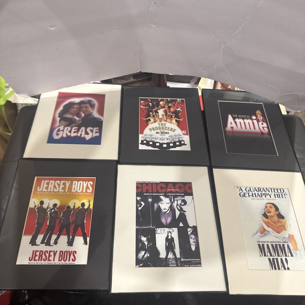 Lot of 6 Framed Broadway Musical 8x10 Prints Grease Chicago Jersey Boys Annie